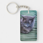 Grey Green Eyed Cat Acryl Sleutelhanger (Voorkant)