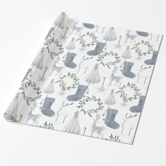 Grey Green Festive Scandinavian Theme Kerstmis  | Cadeaupapier (Uitgerold)