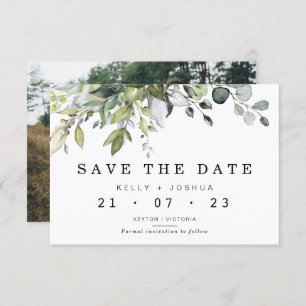 Grey Green Foliage Weddenschap Save the Date Card Kaart