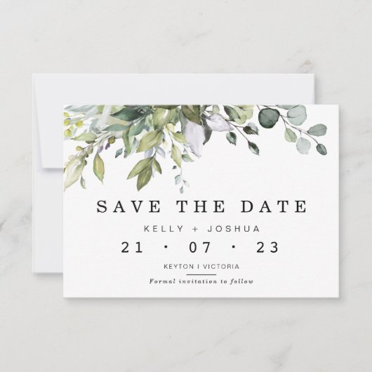 Grey Green Foliage Wedding Save the Date Kaart (Voorkant)