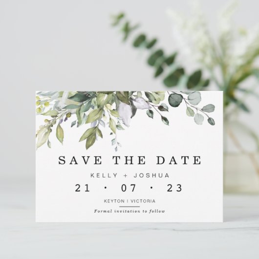 Grey Green Foliage Wedding Save the Date Kaart (Staand voorkant)