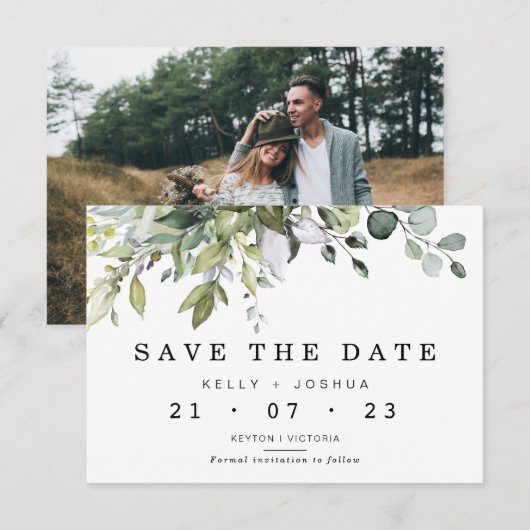 Grey Green Foliage Wedding Save the Date Kaart (Voorkant / Achterkant)