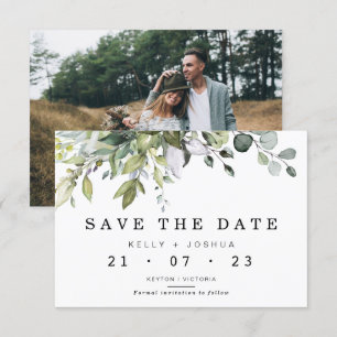 Grey Green Foliage Wedding Save the Date Kaart