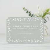 Grey-Green Lino Print Holly Merry kerst Feestdagenkaart (Staand voorkant)