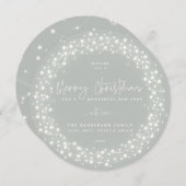 Grey-Green Merry kerstscript mousserende lichten Feestdagenkaart (Voorkant / Achterkant)