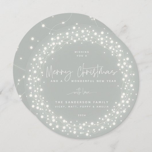 Grey-Green Merry kerstscript mousserende lichten Feestdagenkaart (Voorkant / Achterkant)