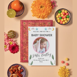 Grey Green Modern Baby shower Invitation Kaart