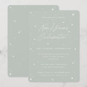Grey Green Script Scattered Stars Nieuwjaar Party Kaart (Voorkant / Achterkant)