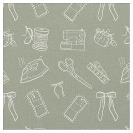 Grey Green Sewing Themed Pattern Stof