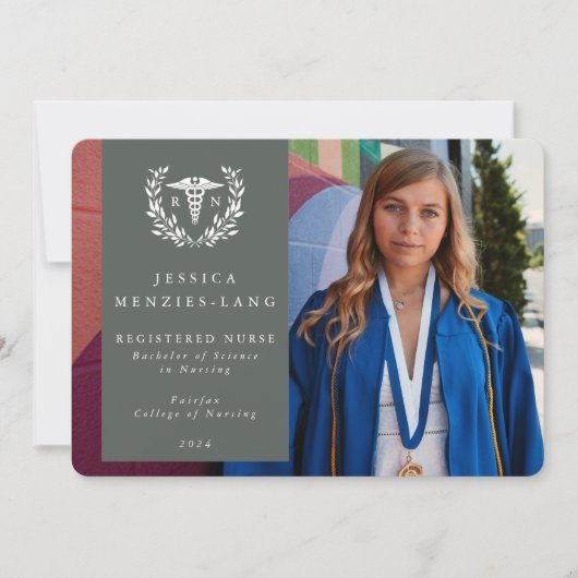 Grey Green + White Laurel Wreated Registered Nurse Aankondiging (Voorkant)