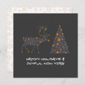 Grey greeting card HAPPY HOLIDAYS JOYFUL NEW YEAR Feestdagenkaart (Voorkant / Achterkant)
