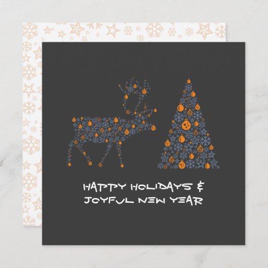 Grey greeting card HAPPY HOLIDAYS JOYFUL NEW YEAR Feestdagenkaart (Voorkant / Achterkant)
