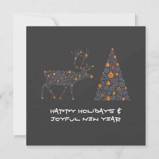 Grey greeting card HAPPY HOLIDAYS JOYFUL NEW YEAR Feestdagenkaart (Voorkant)