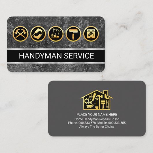 Grey Grunge Wall Gold Handyman Tools Visitekaartje (Voorkant / Achterkant)
