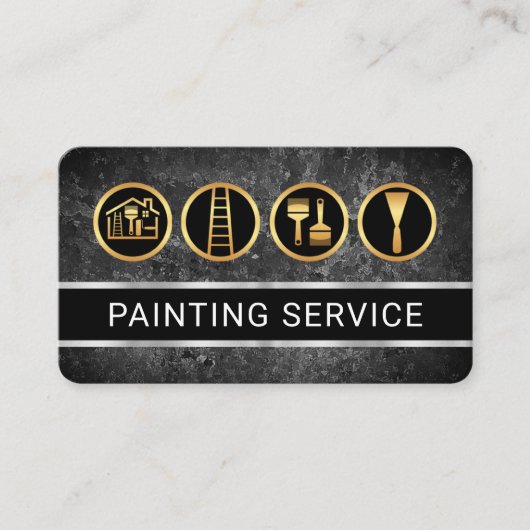Grey Grunge Wall Gold Painter's Tool Visitekaartje (Voorkant)