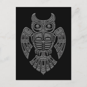 Grey Haida Spirit Owl op Black Briefkaart