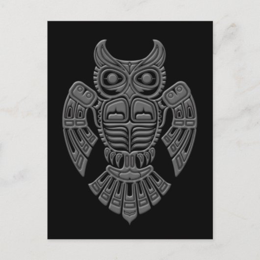 Grey Haida Spirit Owl op Black Briefkaart (Voorkant)