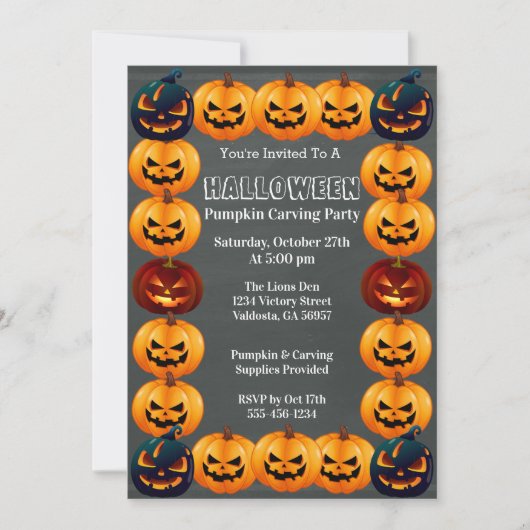 Grey Halloween Pumpkin Carving Party Invitation Kaart (Voorkant)