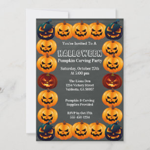 Grey Halloween Pumpkin Carving Party Invitation Kaart