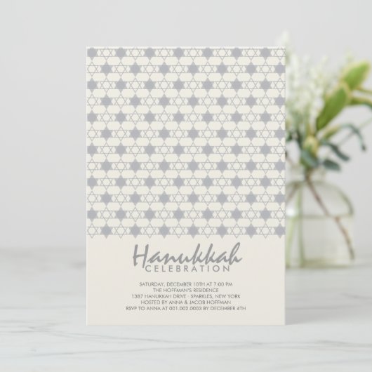 Grey Hanukkah Stars of David Pattern Holiday Party Kaart (Staand voorkant)