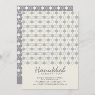 Grey Hanukkah Stars of David Pattern Holiday Party Kaart