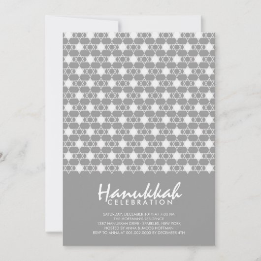 Grey Hanukkah Stars of David Pattern Holiday Party Kaart (Voorkant)