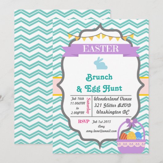 Grey Happy Easter & Egg Hunt Party Uitnodigingen (Voorkant / Achterkant)