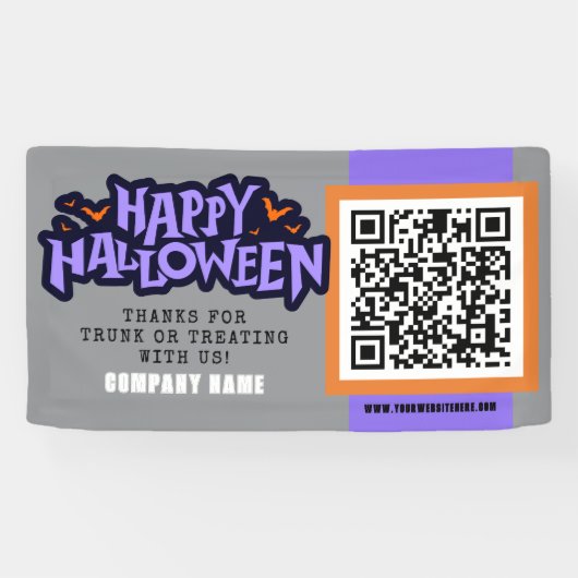Grey Happy Halloween QR Business Spandoek (Horizontaal)