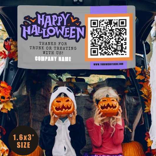 Grey Happy Halloween QR Business Spandoek