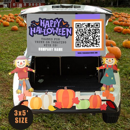 Grey Happy Halloween QR Business Spandoek
