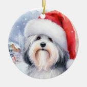 Grey Havanese Hond Waterverf Kerstmis Keramisch Ornament (Voorkant)