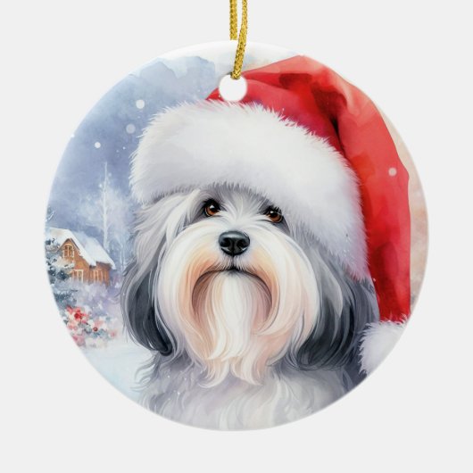 Grey Havanese Hond Waterverf Kerstmis Keramisch Ornament (Voorkant)