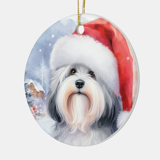 Grey Havanese Hond Waterverf Kerstmis Keramisch Ornament (Links)