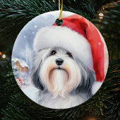Grey Havanese Hond Waterverf Kerstmis Keramisch Ornament