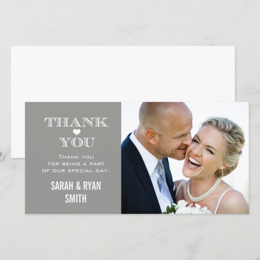 Grey Heart Trouwfoto Dank u kaarten (Voorkant / Achterkant)