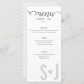 Grey Hearts & Chevron Bold Letters Wedding Menu (Voorkant / Achterkant)