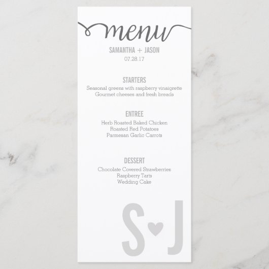 Grey Hearts & Chevron Bold Letters Wedding Menu (Voorkant)