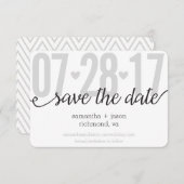 Grey Hearts en Chevron Big Numbers slaan de datum  Save The Date (Voorkant / Achterkant)
