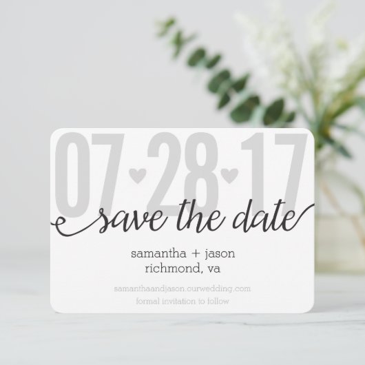 Grey Hearts en Chevron Big Numbers slaan de datum  Save The Date (Staand voorkant)