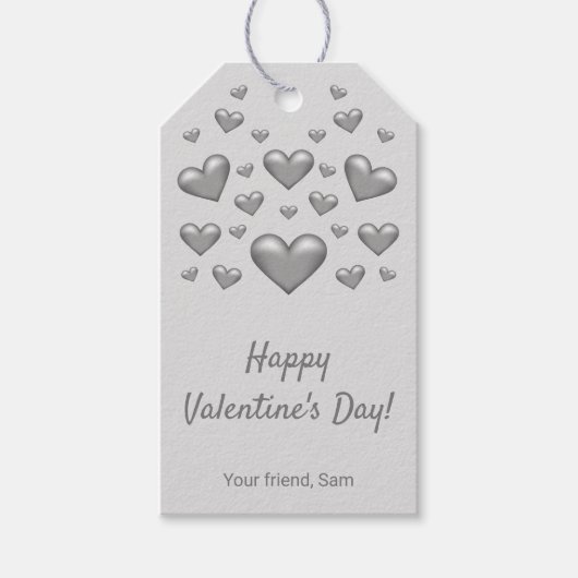 Grey Hearts Happy Valentijnsdag en aangepaste teks Cadeaulabel (Voorkant)