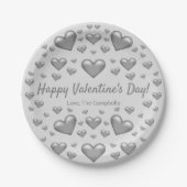 Grey Hearts Happy Valentijnsdag en aangepaste teks Papieren Bordje (Voorkant)