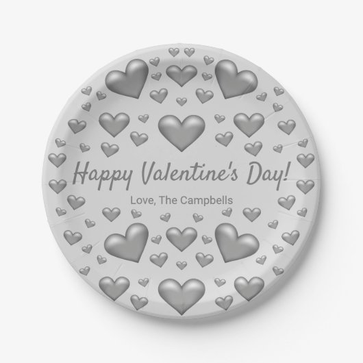 Grey Hearts Happy Valentijnsdag en aangepaste teks Papieren Bordje (Voorkant)