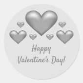 Grey Hearts & Happy Valentine's Day Text Ronde Sticker (Voorkant)