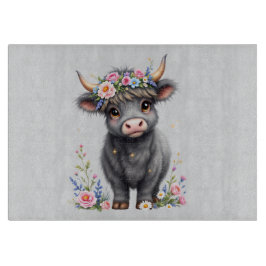 Grey Highland Koe met bloemen Snijplank