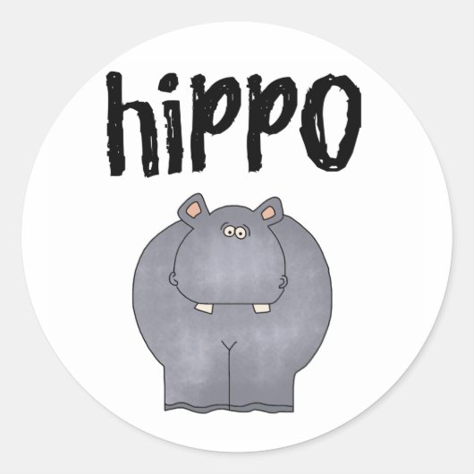 Grey Hippo Ronde Sticker (Voorkant)