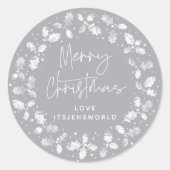 Grey Holly Wreath Merry kerst Ronde Sticker (Voorkant)