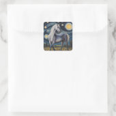 Grey Horse in een Sterrennacht Vierkante Sticker (Tas)
