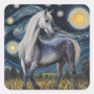 Grey Horse in een Sterrennacht Vierkante Sticker