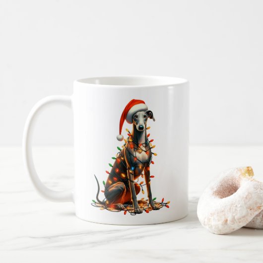 Grey Hound Hond Puppy Kerstmis Koffiemok (Met donut)