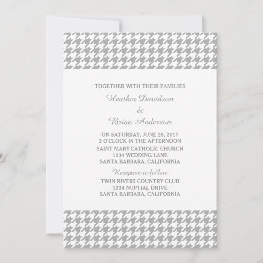 Grey Houndstooth Wedding Invite Kaart (Voorkant)